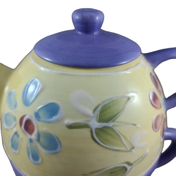 PERSONAL Nesting Teapot & Cup Pottery CIC Spring Flowers Yellow Purple China One - Picture 11 of 11